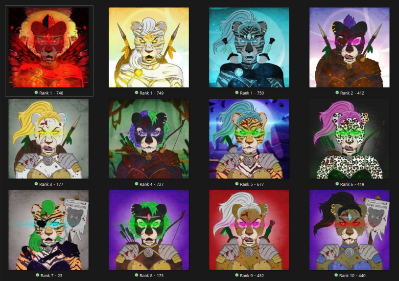 Rank 1 - 10 Alpha Lady Lions👀
$CRK <a href="/CroKingToken/">CroKingToken</a> Staking Booster %

Rank 1-5 = 100%
Rank 6-50 = 50%
Rank 51-250 = 25%
Rank 251-500 = 15%
Rank 501-750 = 5%

Only 116 remaining #crofam app.croking.net/mint/alpha-lad…

Specials still remaining inc 1 x Queen, Customs, $CRO &amp; T-Shirts prizes