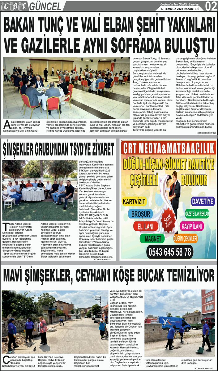 CRTNEWS's tweet photo. 17 TEMMUZ 2023 PAZARTESİ
CRT HABER GAZETESİ 1-2-3.Sayfa https://t.co/1p3MJFzTCj