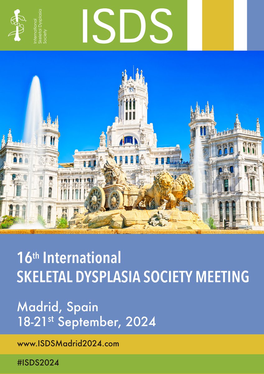 Happy to announce the next International Skeletal Dysplasia Society meeting, Madrid 18-21 Sept 2024 (isdsmadrid2024.com #ISDS2024).  We look forward to seeing you. #ISDS @ern_bond @MCDS_Therapy #skeletaldysplasia