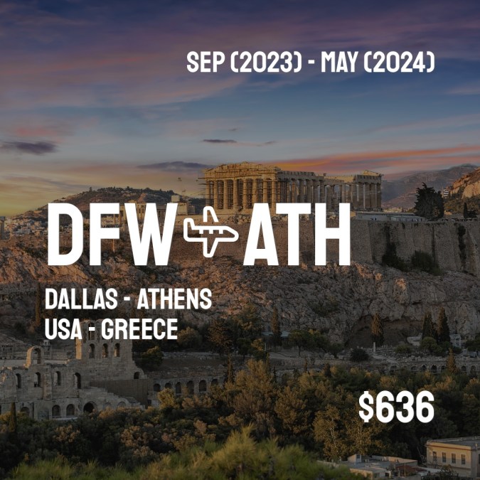 DFWCheapFly's tweet photo. ✈️ Dallas (DFW) to Athens (ATH) for only $636 (USD) roundtrip 💸
225 live dates on Adventure Machine. - get the app on iOS or Android #dallas #dallascowboys #dallasblogger #dallasphotographer #dallashairstylist #dallastexas #dallaswinston https://t.co/ADQDmOOWfF