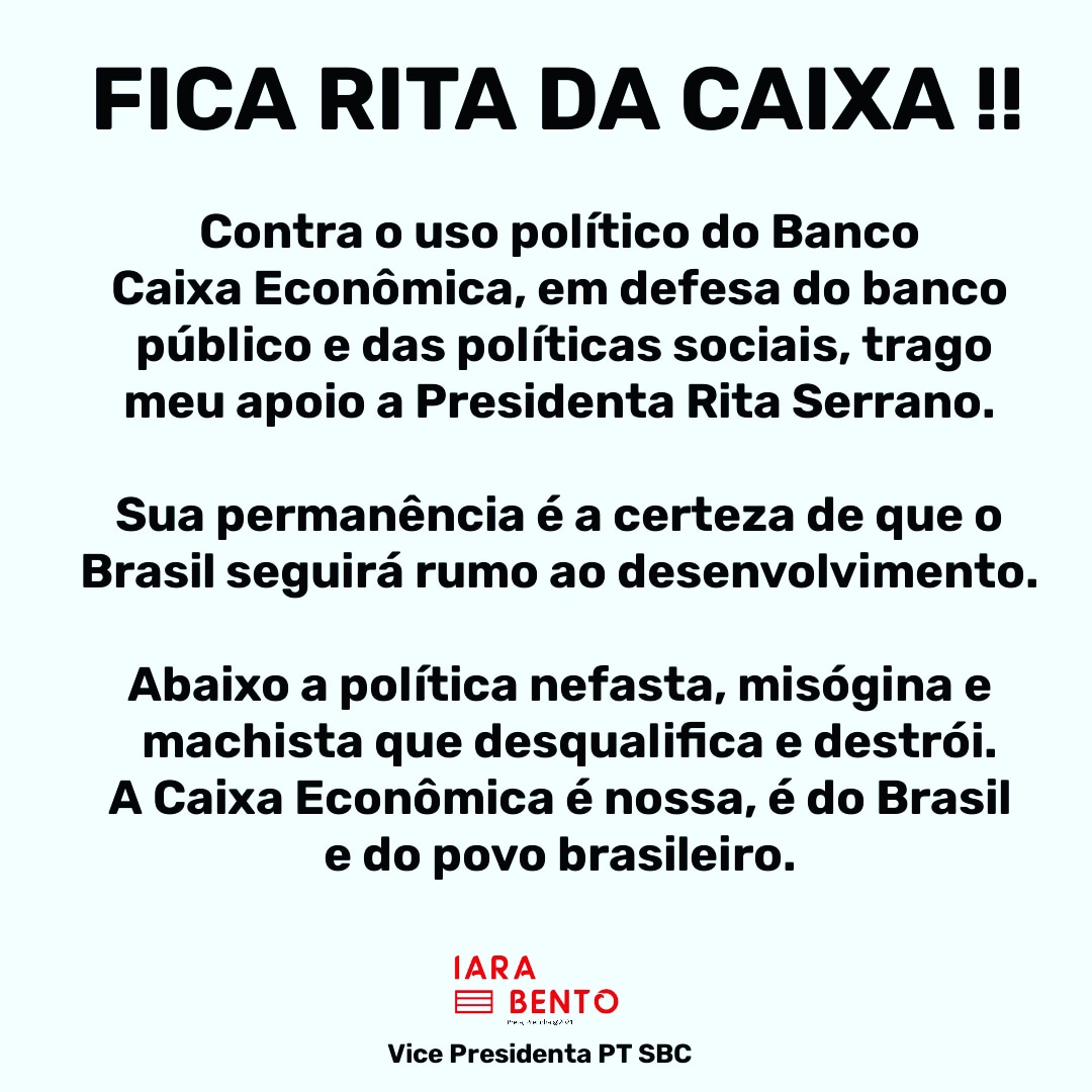 IaraBento8's tweet photo. @ritaserranoofc, receba todo meu apoio e solidariedade https://t.co/1RWaJxAZpc