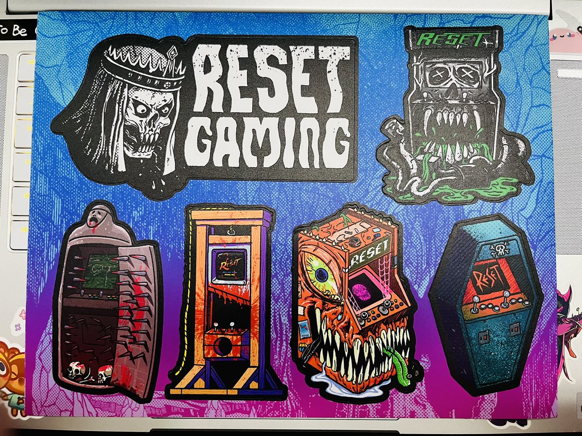 shypeachgg's tweet photo. sick new stickers from @ResetGG 🕹️💀 

tag urselves I’m the guillotine cabinet https://t.co/lAsU159eDE