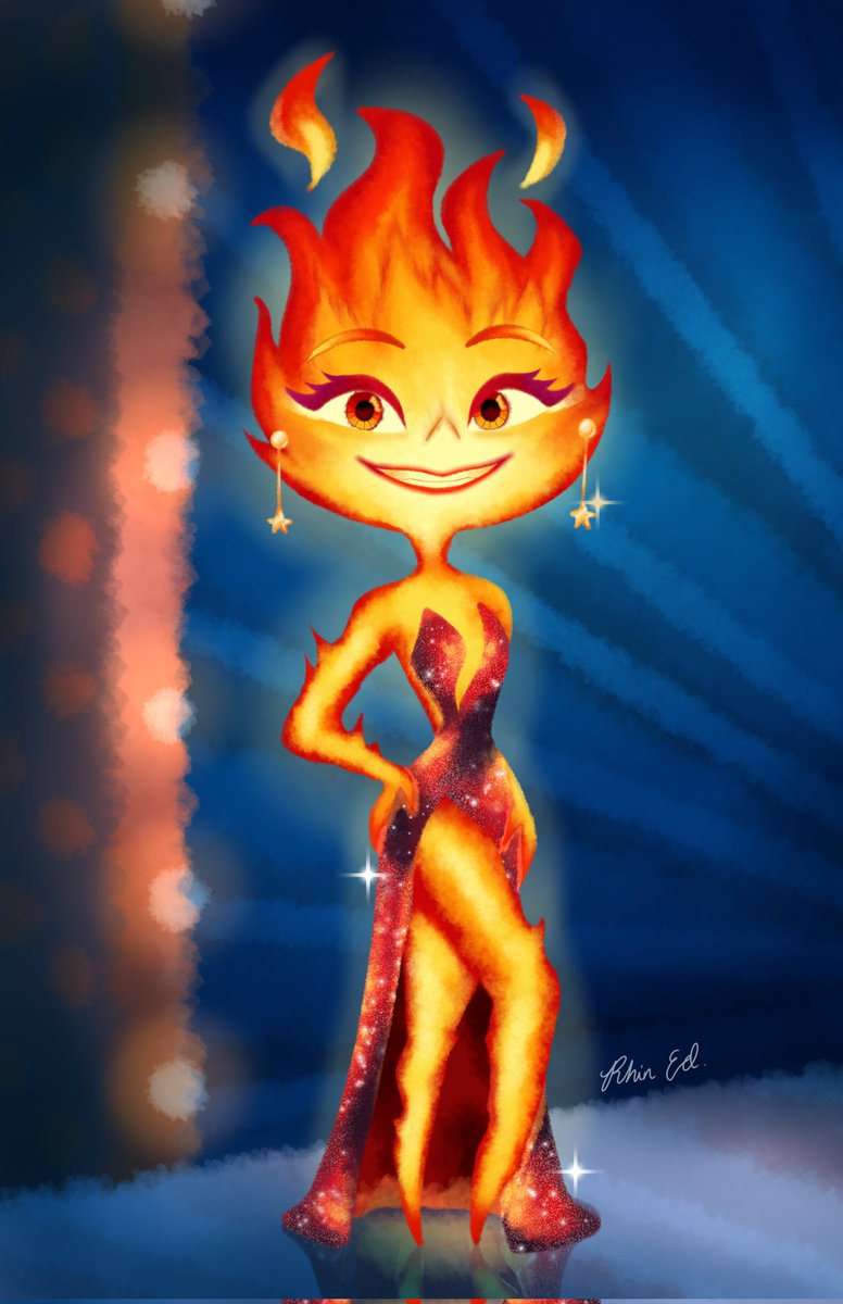Elemental #elementalfanart I just had this random thought of letting Ember  wear the iconic lava gown. Wth ;-;, image size:776x1200