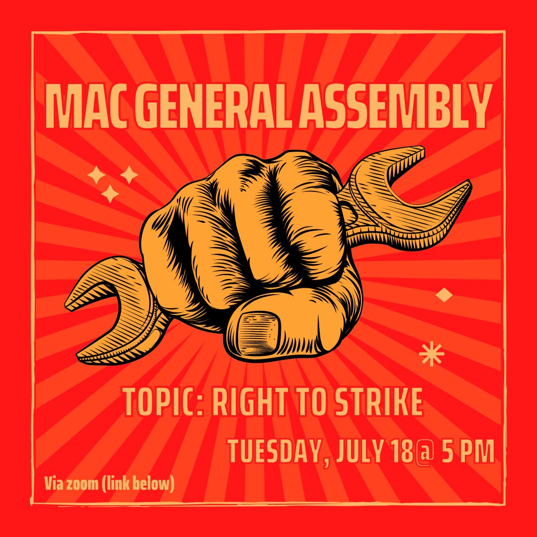 Our July General Assembly on the Right to Strike 
Tuesday, July 18 @ 5 pm
Zoom link: https://t.co/odVznf8xr3 https://t.co/qI9wMMxtlf