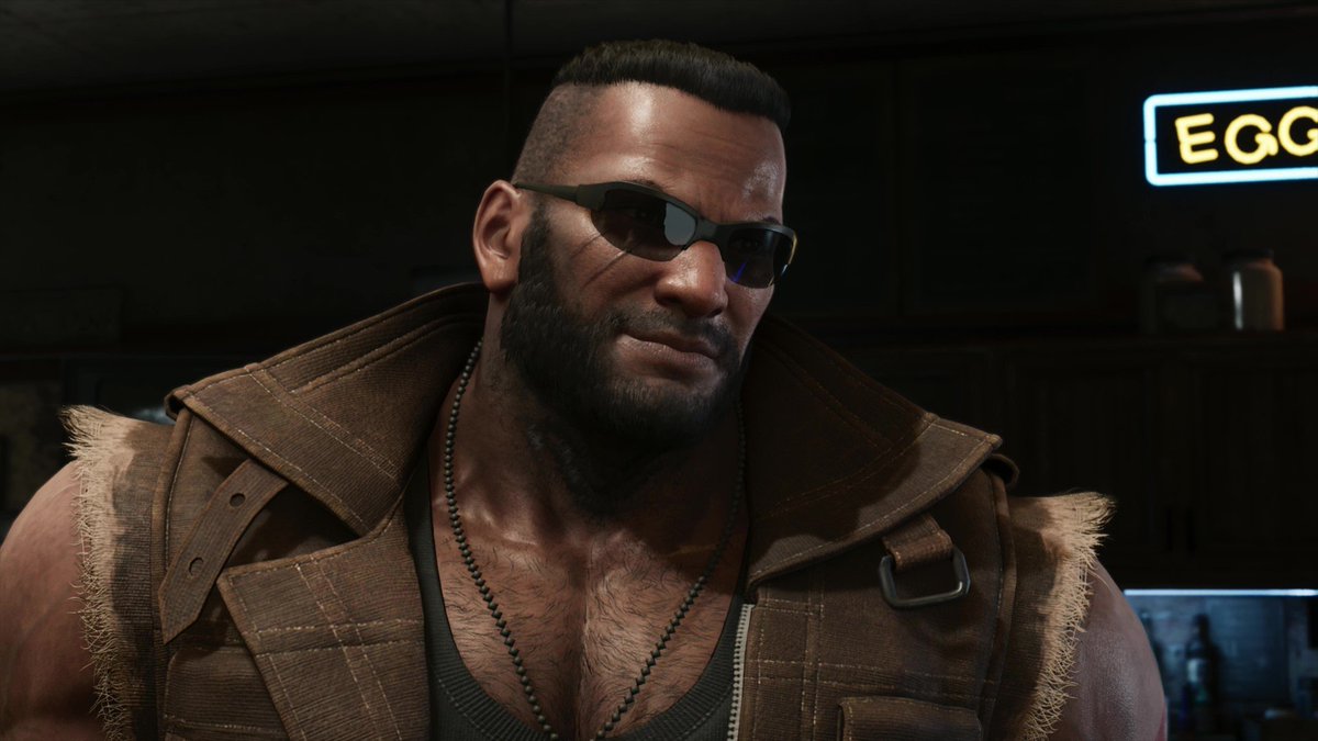 pecsOTD's tweet image. Pecs of the day is Barret Wallace from Final Fantasy VII (Remake)!