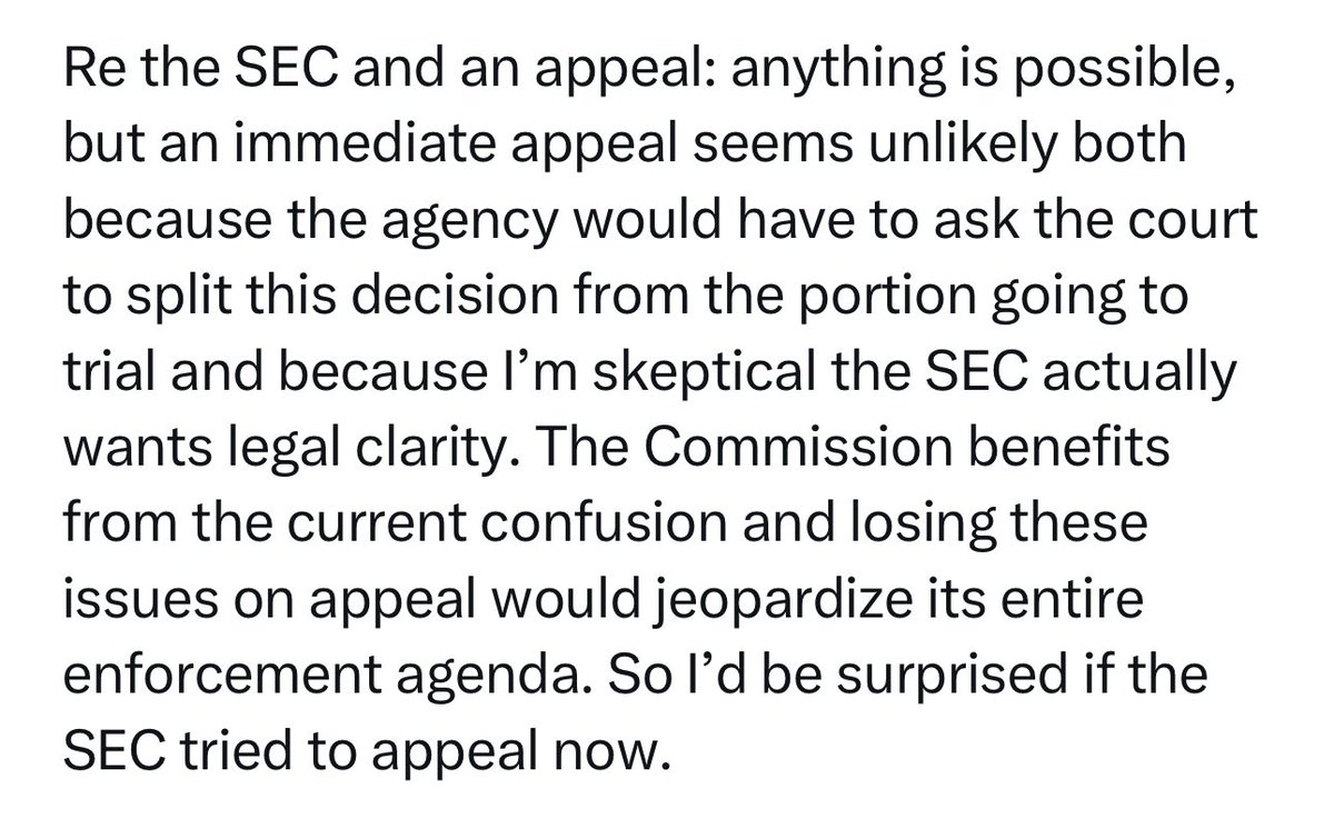 digitalassetbuy's tweet image. Losing on appeal would risk the SEC’s entire enforcement agenda.