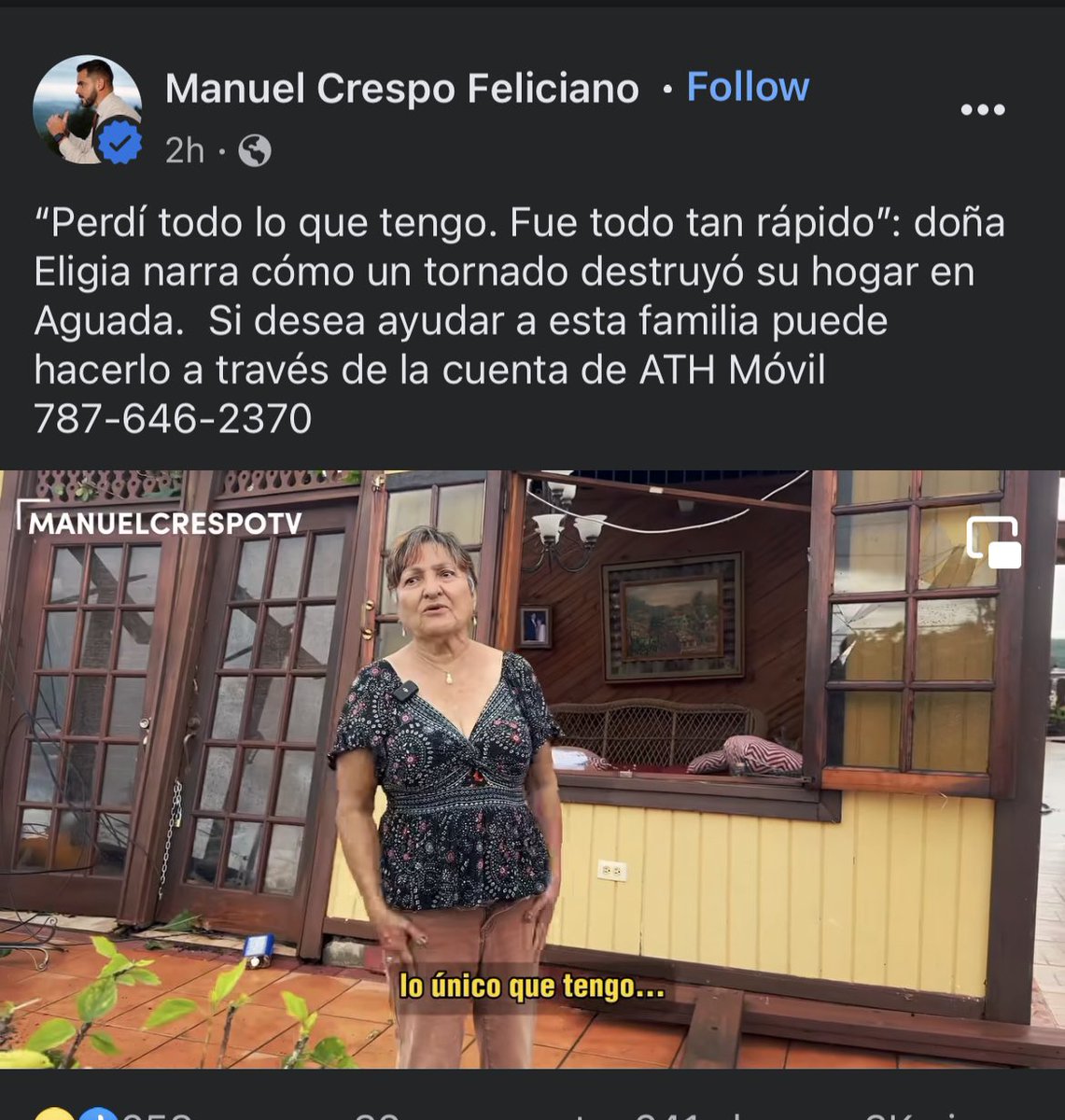 perlalessandra's tweet photo. Por favor, ayudemos a esta ciudadana que perdió su hogar a causa del tornado reportado este domingo.

Gracias @manuelcrespotv por tu trabajo. https://t.co/Dasp9pOxE5