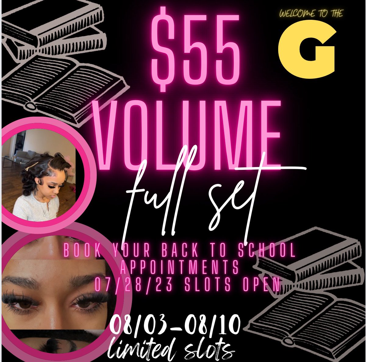 Welcoming all to the G ! 💗😏! What a great way to get the semester start with a fresh set from luxstyless! &amp; don’t forget your lash after kit💋! Tell a friend to tell a friend that it’s limited spots so turn y’all post notifications on🤫! ! #gramfam #lashtech #luxbabe💋📸
