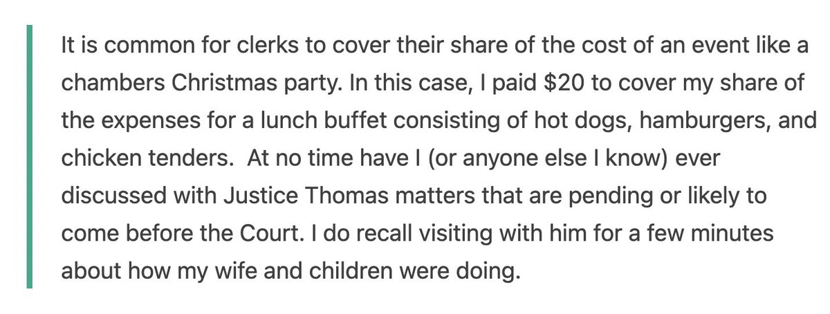 Lol, <a href="/DavidLat/">David Lat</a>'s latest includes the crucial information that caused so much speculation last week: How much $$$ were the Venmo payments that former Thomas clerks had made to the Thomas chambers aide, payments reported in The Guardian? 

Answer: $20. 

davidlat.substack.com/p/judicial-not…