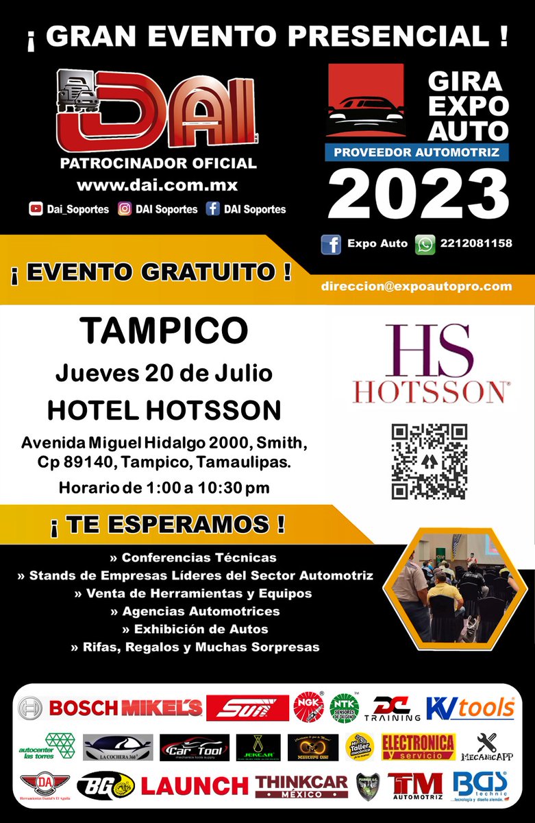 ARR70's tweet photo. Gira Expo Auto 2023 en Tampico Hotel Hottson
20 de julio, de 1:00 pm a 10:30pm
Conferencias Técnicas
Stands de empresas
Venta de herramientas y equipos de diagnóstico
Rifas, regalos y muchas sorpresas
Aparta tu lugar realizando tu registro
https://t.co/5Hkm6tZPtL…
#ExpoAuto #DAI https://t.co/xGNUTNi9jD