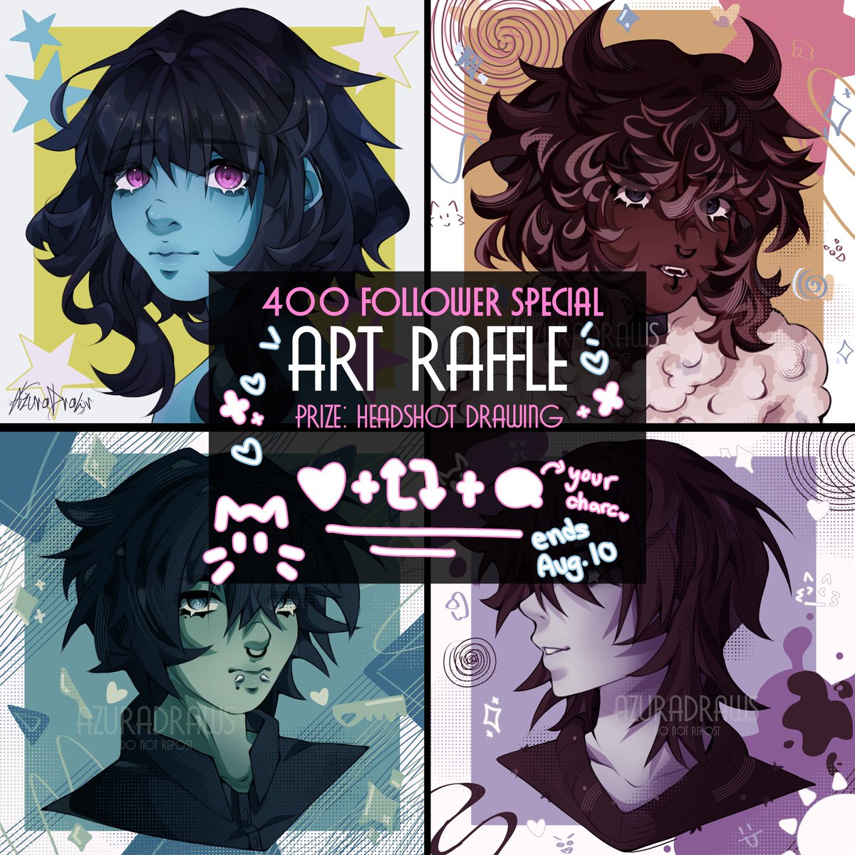 azuratory's tweet photo. Thank you for 400+ followers!! I’m so grateful for all the support you’ve all given me. 🤍

Winner gets a headshot drawing!

☁️ Rules ☁️
•Must be following + Like &amp; RT
•Comment with your character!
•Tag a friend 🫂 (optional)

❕ENDS AUGUST 10TH ❕ https://t.co/sAqjnx2yOb