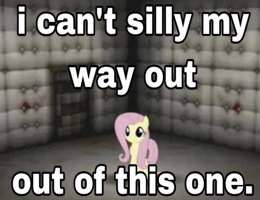reactjpg's tweet image. my little pony fluttershy padded room insane asylum I can’t silly my way out of this one