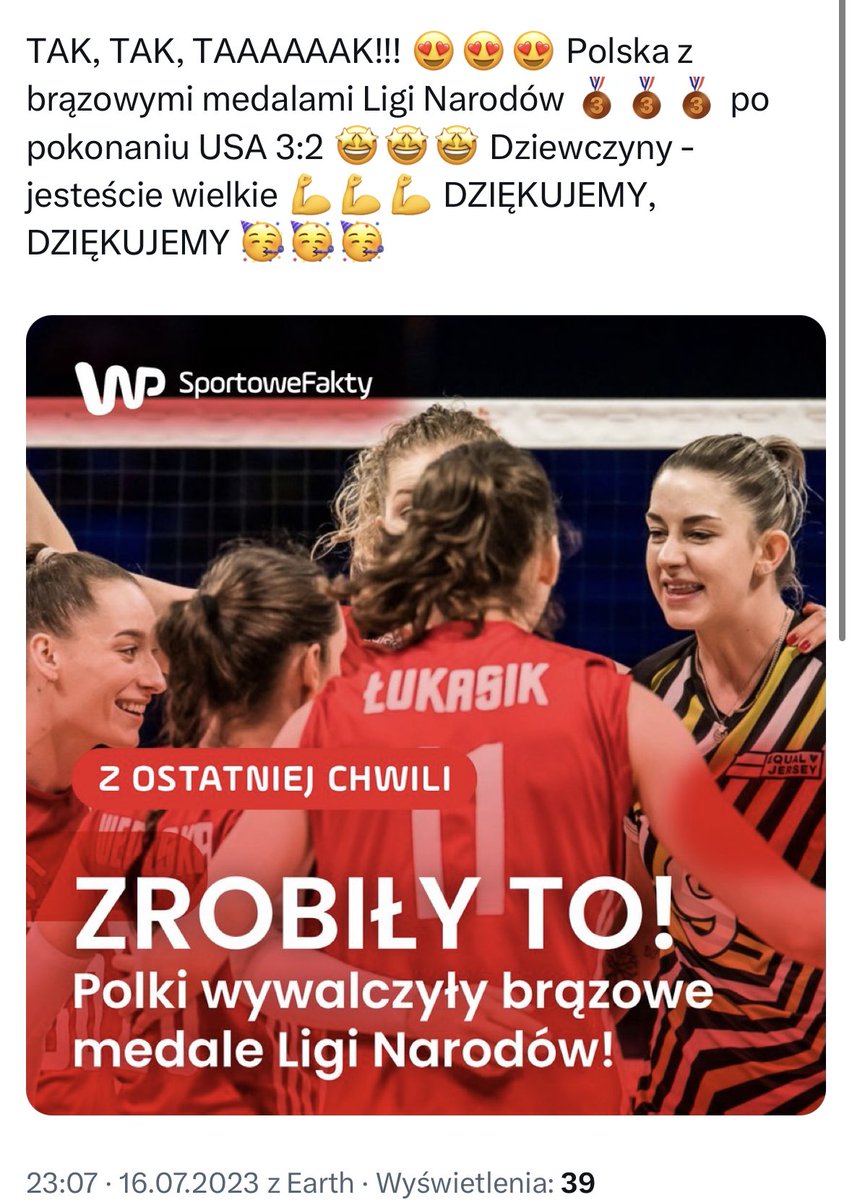 MichalskiLukasz's tweet image. P.s. Po 55 latach Polskie Siatkarki zdobywają 3 miejsce Medal Ligi Świata 💪🏻😀🏐🏐brązowy medal ligi narodów 2023 #siatkowka #LigaNarodow #braz #volleyball #NationalLige #FIBA #FIB2023