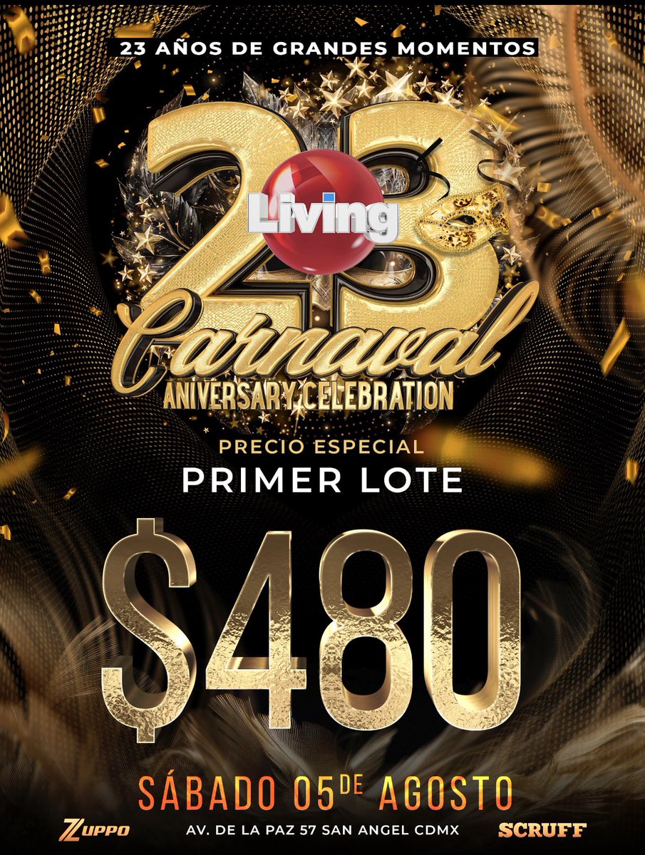 THE BEST CLUB IN TOWN!
Cada vez falta menos para celebrar nuestro aniversario 23 …!!!
Agradecidos de contar contigo SIEMPRE !!

⭐️LIVING XXIII CARNAVAL⭐️

Preventa lote I $480
Info 5533347214

Acompañanos !!!

#TodosSomosLiving