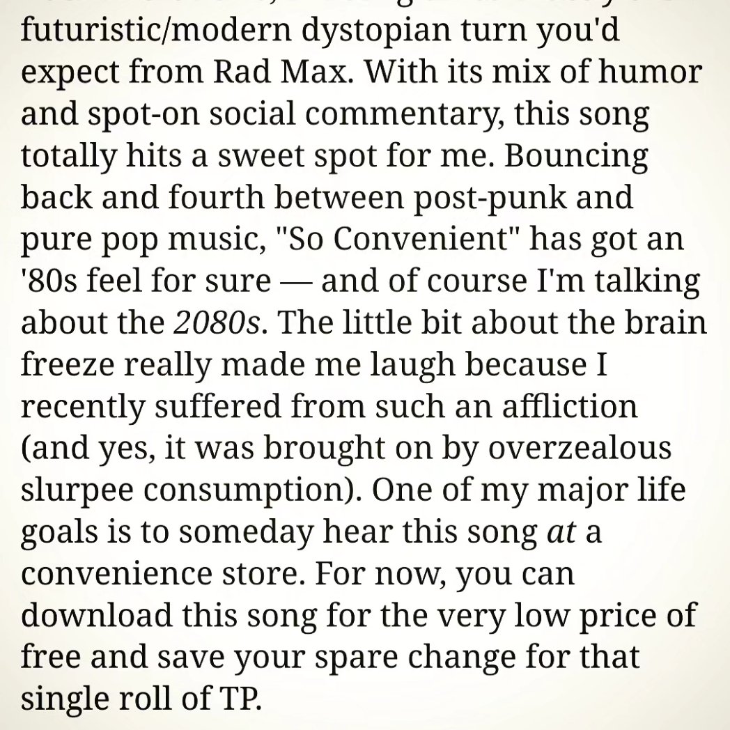 Latest review by the one and only Lord Rutledge:

'With its mix of humor and spot-on social commentary, this song totally hits a sweet spot for me.'

He gets us.

fasterandlouderblog.blogspot.com/2023/07/rad-ma…

#SoConvenient #Review #SingleReview #LordRutledge #FasterAndLouder