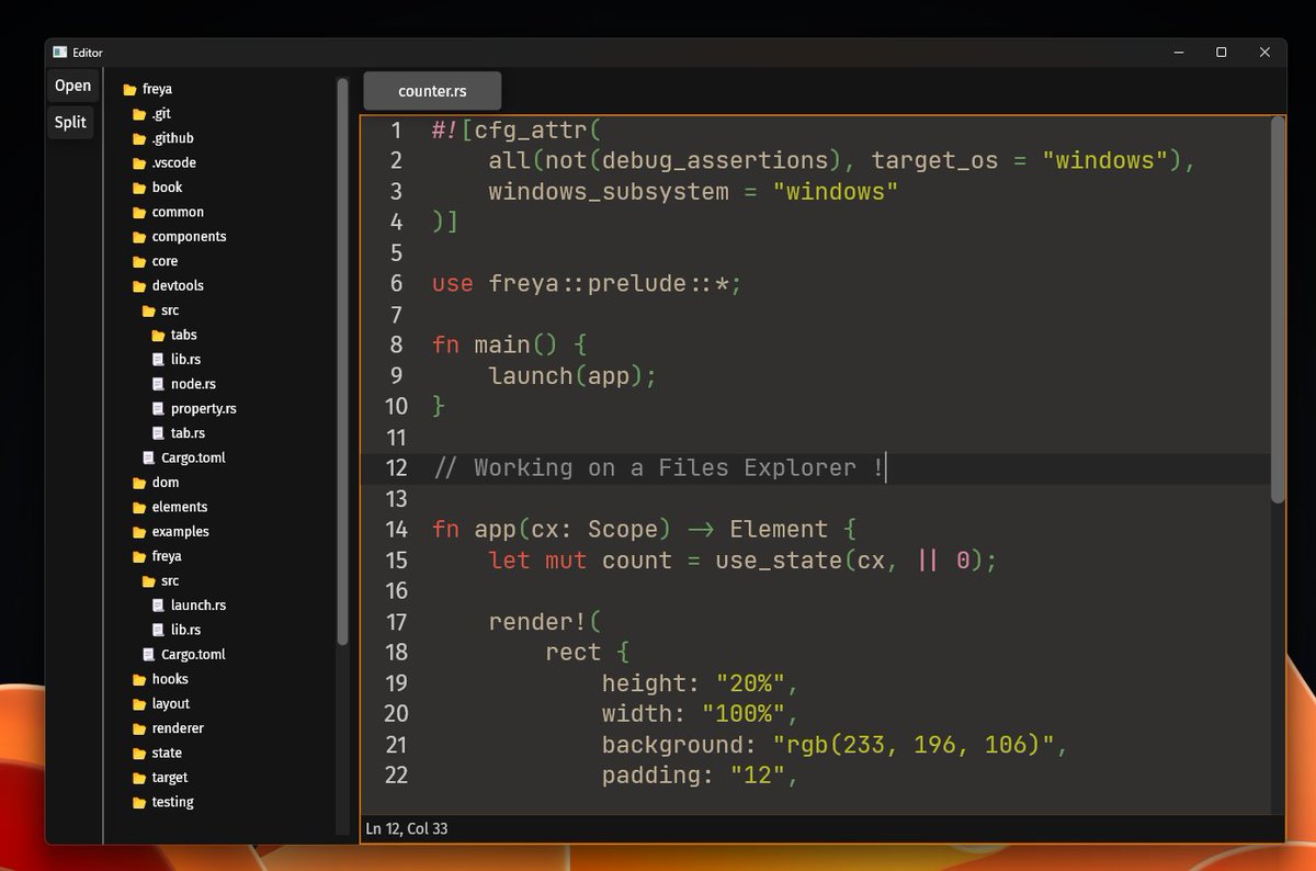 mkenzo_8's tweet photo. Working on a files explorer 📂 for freya-editor 🦀
https://t.co/pEWQ7d6ymo
#rustlang #dioxus https://t.co/vDVhaCEURC