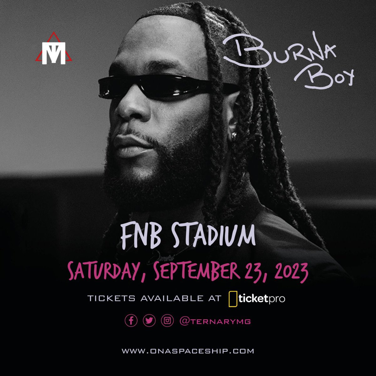 burnaboy's tweet photo. South Africa! 🇿🇦
FNB Stadium Johannesburg 
Saturday 23rd September!
Tkts : https://t.co/x20mqSwGMS
#Big7 https://t.co/i7edXh3GDv