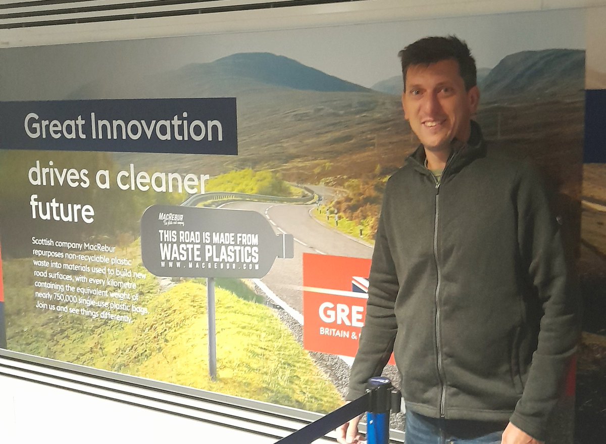 reidpress's tweet photo. Very exciting to see the @MacRebur billboard at Manchester Airport as we disembarked last night.
#plasticroads #hadtogetapic https://t.co/rfOKZCpjm7