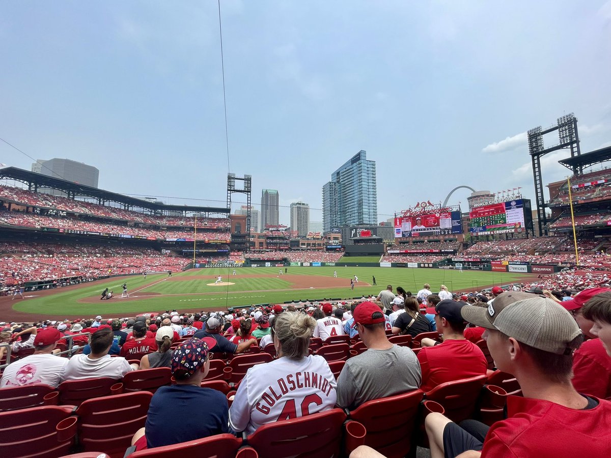 Watching a ballgame in “The Lou”.
