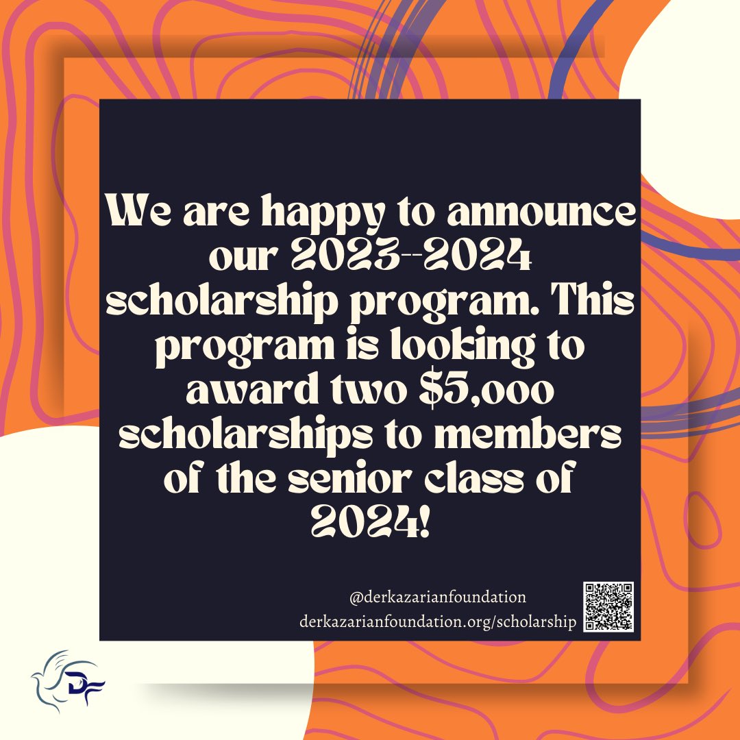 derkazarianf's tweet photo. The Alan K. and Isabelle DerKazarian Foundation is happy to announce our 2023-2024 scholarship program! If you are a student within the Massachusetts community visit our website @ https://t.co/hZ60NRNt5c or use the QR code and apply today!!! https://t.co/lZ1IBVqW2l