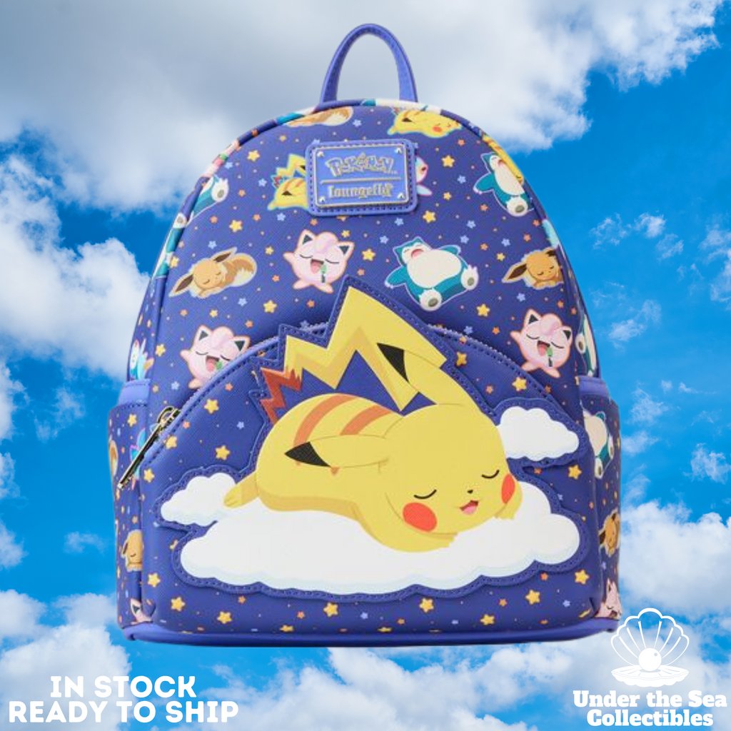 undertheseaco's tweet photo. Lazy Sunday? Pokemon Sleeping Pikachu and Friends Loungefly Mini Backpack available in stock and ready to ship at Under the Sea Collectibles https://t.co/YHa2iUvdSw