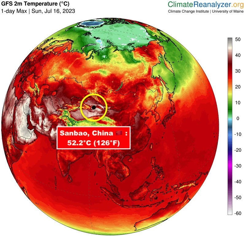 The temperature in China hit 52.2°C (126 °F) Sunday 16th July 2023 That beats the old record by an almost inconceivable 1.7°C Extreme heat all around the World - when will politicians wake up to #ClimateChange Stop denying it is happening - as it just makes you look crazy.