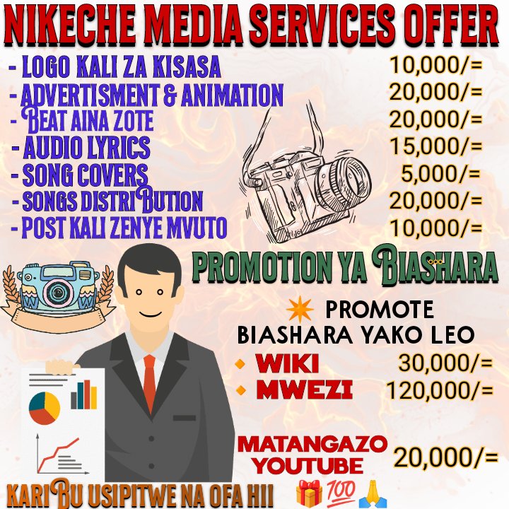 Niccolite_tz's tweet photo. @Cyancuty1 HUDUMA NI KAMA÷
->LOGO DESIGN.
->POST ZENYE MVUTO.
->ADVERTISEMENT YA BIASHARA.
-> PROMOTION ZA BIASHARA KWENYE PAGE ZETU.
-> SONG COVERS.
-> AUDIO LYRICS.
 BEI Zetu Ni NAFUU Kabisa na Unapata Kilicho Bora Zaidi
       KARIBU LEO 

    PIG   Au Njoo Inbox Whatsapp 📲+255672272531 https://t.co/p0TmngDdQE