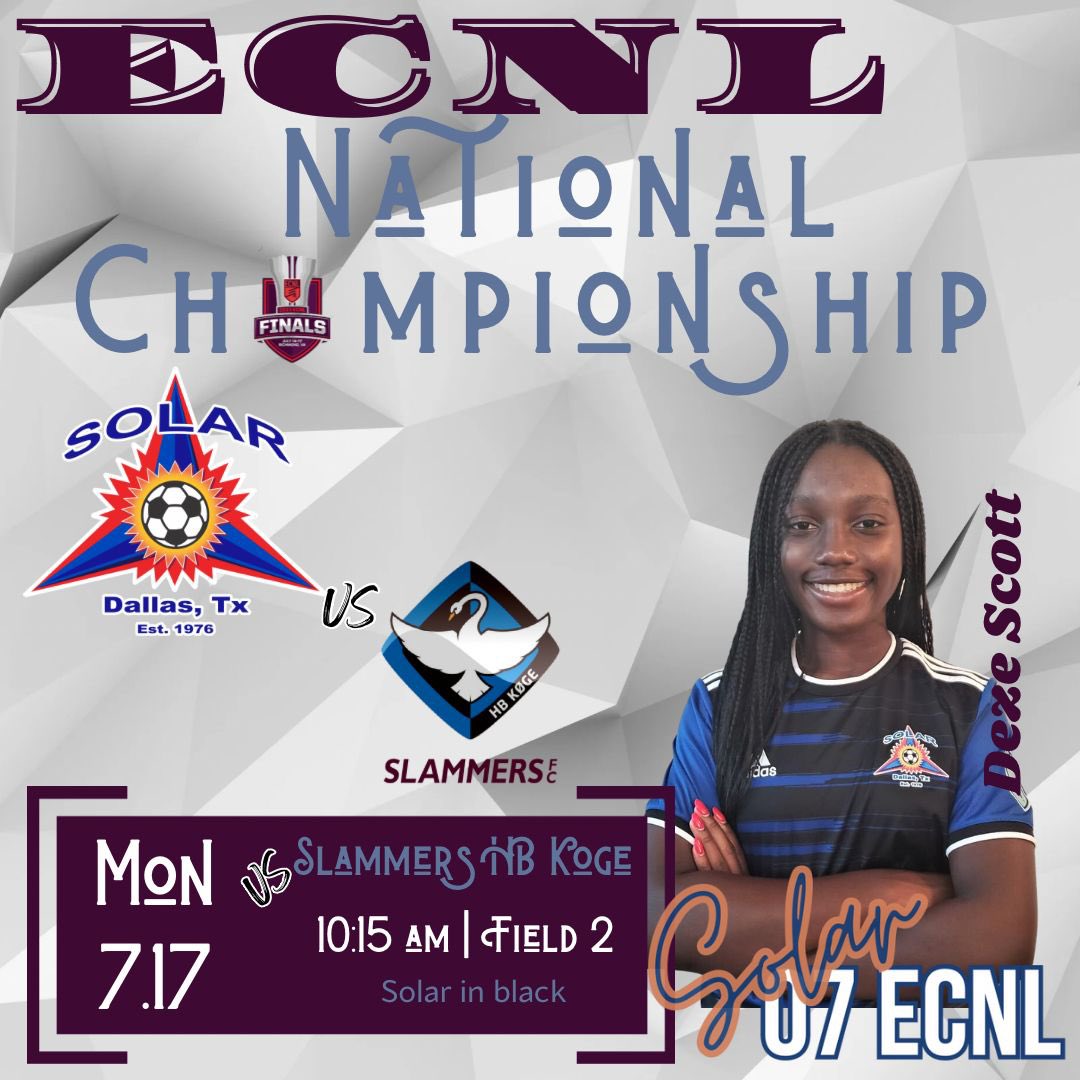 It’s almost here! The U16 ECNL National Championship game is tomorrow morning!! We’ve worked all year to get to this point. Let’s finish it @solar07g and go home with the 🏆!! @ECNLgirls @TopDrawerSoccer @ImYouthSoccer @PrepSoccer @ImCollegeSoccer @TheSoccerWire