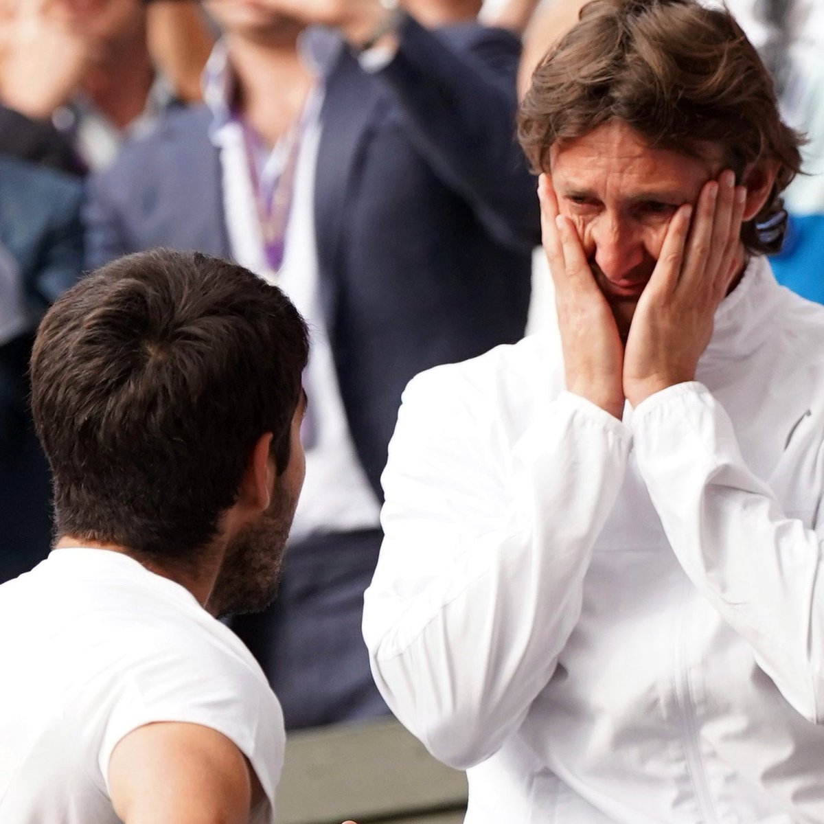 Juan Carlos Ferrero in tears after Carlos Alcaraz won his first-ever  #Wimbledon title. 🥹