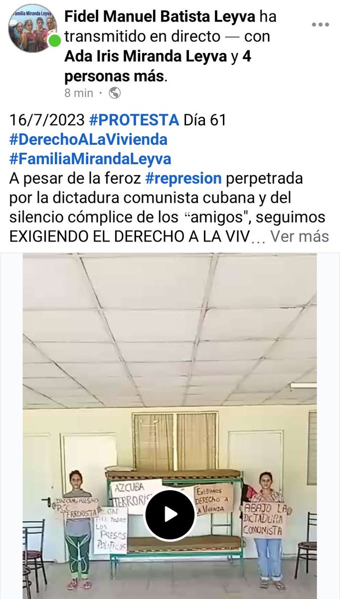 16/7/2023 #PROTESTA Día 61
#DerechoALaVivienda
#FamiliaMirandaLeyva
Ana Iris Miranda Leyva, Ada Iris Miranda Leyva y Fidel Manuel Batista Leyva EXIGEN DERECHO A VIVIENDA
 2 AÑOS Y 10 MESES DESPLAZADOS 
m.facebook.com/story.php?stor… 
#CubaEsUnaDictadura 
 #LibertadParaLosPresosPoliticos