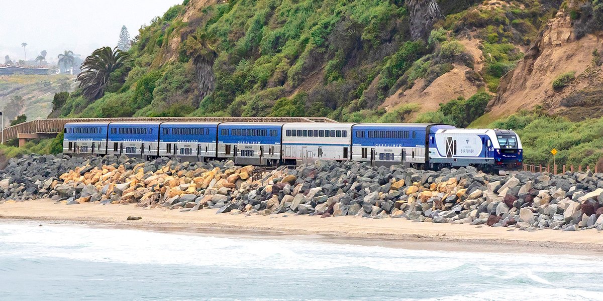 REMINDER: Daily train service will resume through Orange County starting Monday, July 17 – no bus connections between Irvine &amp; Oceanside required. Ten daily roundtrips will operate between Los Angeles &amp; San Diego. Details: pac.surf/trackadvisories #SurflinerAlert