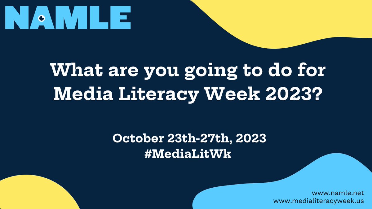 MediaLiteracyEd's tweet photo. Our #NAMLE23 Conference ended yesterday, but our mission of seeing #MediaLiteracy education widely practiced and highly valued as an essential life skill continues! The 9th Annual U.S. #MediaLitWk is Oct. 23-27 this year — how will YOU participate? 🧐
🔗 https://t.co/TpkqeDLlTc https://t.co/sAmAkjgXyu