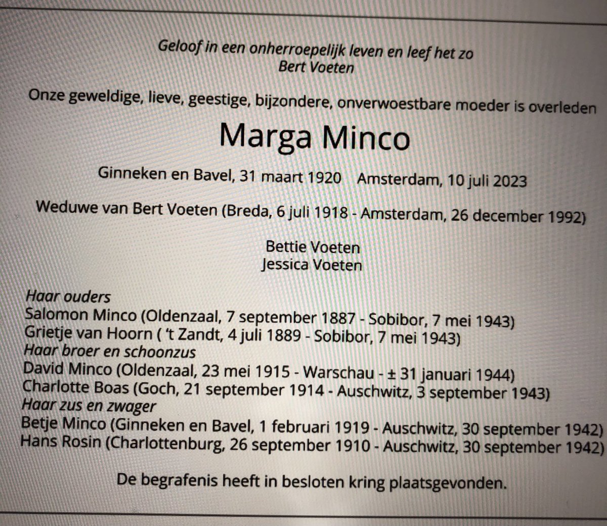 While we get frustrated about anything, Marga Minco passed away quietly.  Watch the names., image size:1200x1041