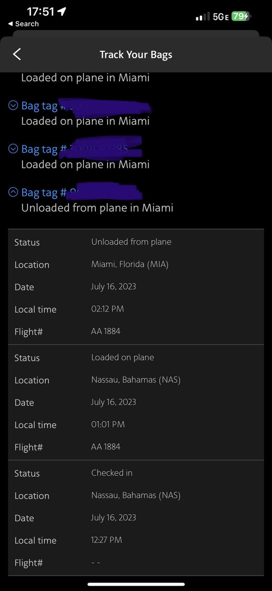 MShuteJr's tweet photo. Then @AmericanAir will leave your luggage on the ramp as the plane pushes back from the gate. Who knows when I’ll see my bag but at least I can track in the app that it was unloaded. So cool. 🫠 https://t.co/aBbY0Eolvf