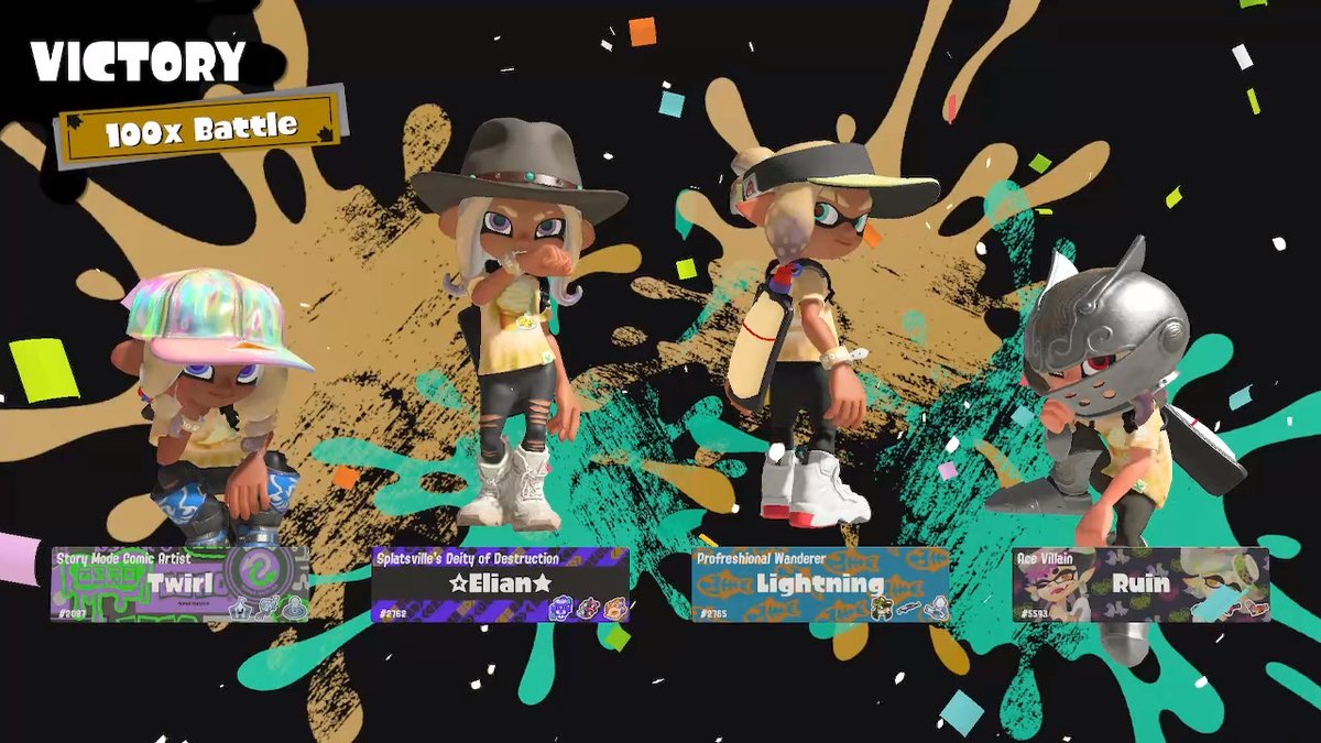 RuinTheArmor's tweet photo. FIRST 100x BATTLE WIN I'M SHAKING
 #Splatoon3 #TeamVanilla #Splatfest https://t.co/WoGoX6iJsy