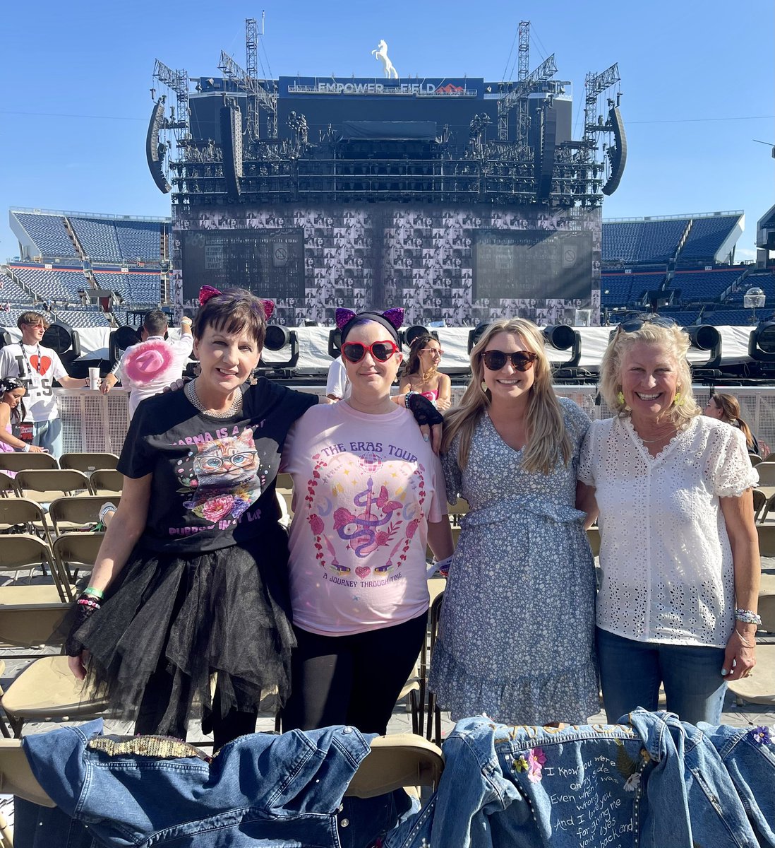 sonjamiaSwiftie's tweet photo. Thank you for our experience of a lifetime! Not only the FANTASTIC concert, but meeting up with other #Swifties. Met two young SWIFTIES in the hotel lobby making #friendshipbracelets for the #DenverTheTSErasTour concert! So what else do SWIFTIES do! We gave them some of ours ! Their smiles! 😃Then What #Swiftie magic! 🪄 Were seated right next to another mother and daughter Swiftie pair!  #Swiftnesss is a state of MIND….Not AGE! We were dancing like we were 22 again!  THANK YOU, Taylor, for making this weekend the time of our LIVES. 😘😘😘 @taylornation13 #seniorswifties