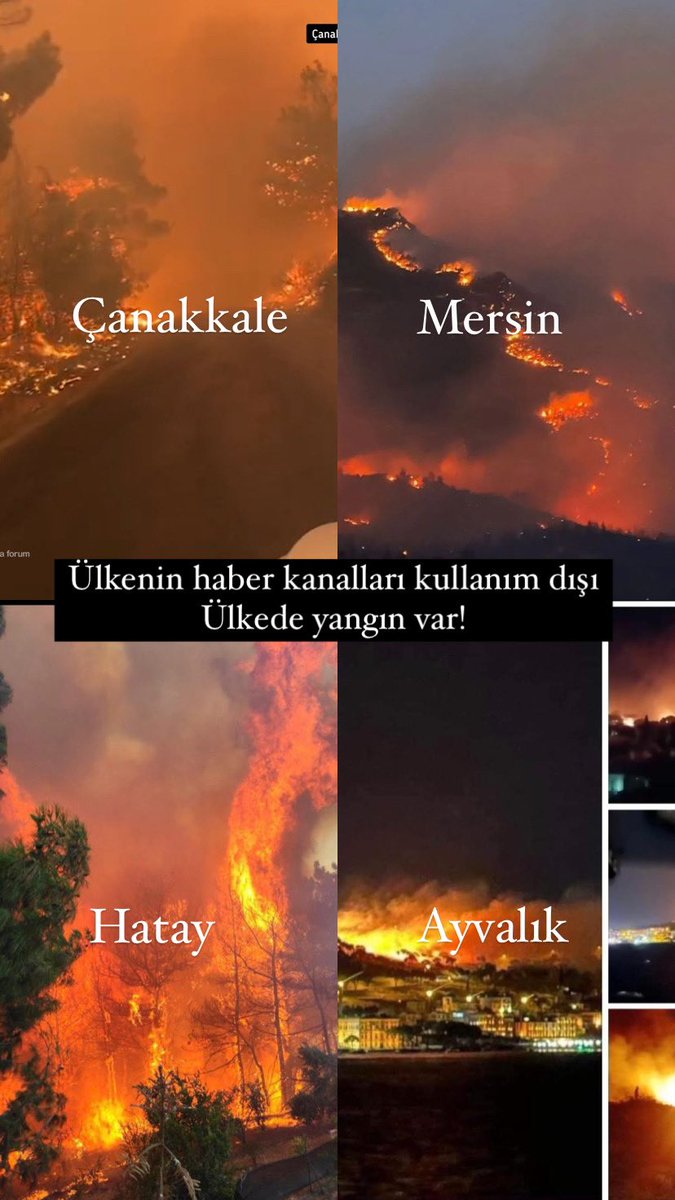isiilabdu's tweet photo. Ülkenin haber kanalları kullanım dışı!
Ülkede Yangın Var ! 
 #yangın #yangin #ayvalık #Hatay #çanakkale #HatayÖzelAfetBölgesiİlanEdilsin #hatayyanıyor #Mersin #Canakkale https://t.co/MxOEN82rdu