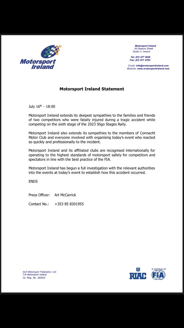 Another sad day for Irish Motorsport.My thoughts and sympathies go to the families and friends of those who lost there lives so tragically competing in the sport we all love RIP