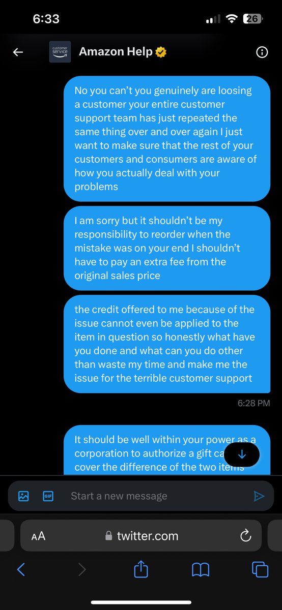 mskills21's tweet photo. @amazonca worlds worst customer service department award goes to you🏆 thank you for not only wasting my time but also genuinely ruining my experience with you as whole you can take your promotional credit and shove it where the sun doesn’t shine https://t.co/nHTYOy0klq