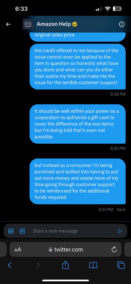 mskills21's tweet photo. @amazonca worlds worst customer service department award goes to you🏆 thank you for not only wasting my time but also genuinely ruining my experience with you as whole you can take your promotional credit and shove it where the sun doesn’t shine https://t.co/nHTYOy0klq