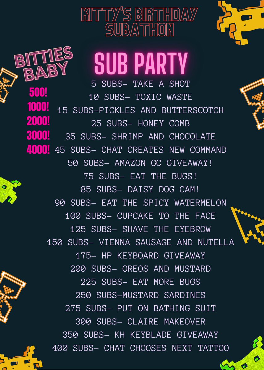 July 28th from 11a to 3p tune in for my first ever Subathon! Capped of course because I have prior obligations! But it’s going to be a blast! Come hang out with me for my 30th birthday! 💥😎❤️

Twitch.tv/Kitality

#twitchstreamer  #TwitchAffilate #birthdaystream #dirty30