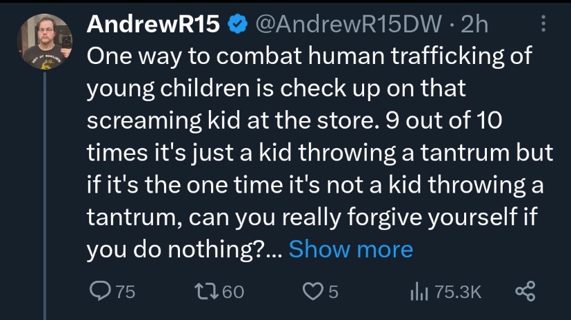 CartoonsHateHer's tweet photo. I’m sorry this person thinks 10% of tantrums in public are because the kid is being abducted? Lmao https://t.co/L4bjqAAVzV