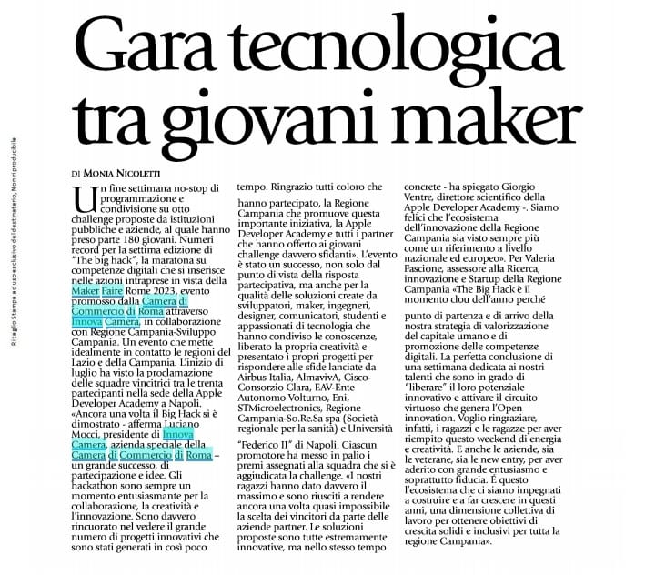 luciano_mocci's tweet photo. Articolo pubblicato da #Avvenire a firma di #MoniaNicoletti sul #TheBigHack.
Gli interventi di #LucianoMocci, #GiorgioVentre #ValeriaFascione sull'#hackathon che ha visto la partecipazione di 180 giovani alle otto #challenge proposte da istituzioni pubbliche ed aziende private. https://t.co/lsNYrGRUU2
