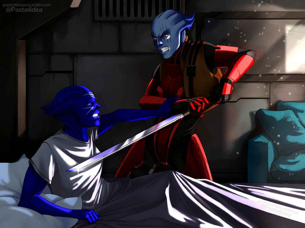 Commission for starthefoxhound on tumblr of their Mass Effect OCs Iassato (left) and Rana (right).
#masseffect #commission