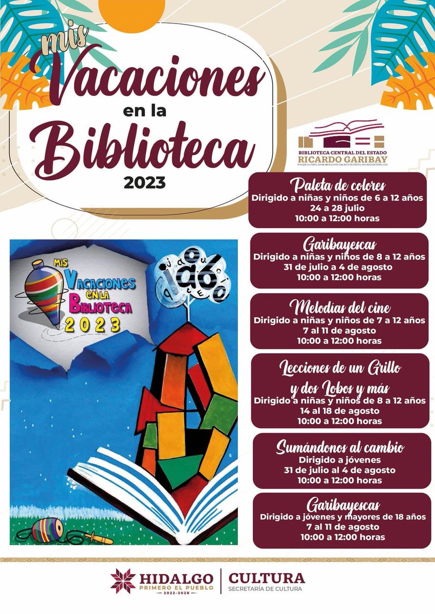 Únete a 'Mis Vacaciones en la Biblioteca' ☀️ y disfruta de emocionantes actividades en un ambiente lleno de diversión y aprendizaje.

Para más información: @BCEHGaribay.
¡Te esperamos para vivir unas vacaciones inolvidables entre libros y aventuras! 📖
#PrimeroElPueblo