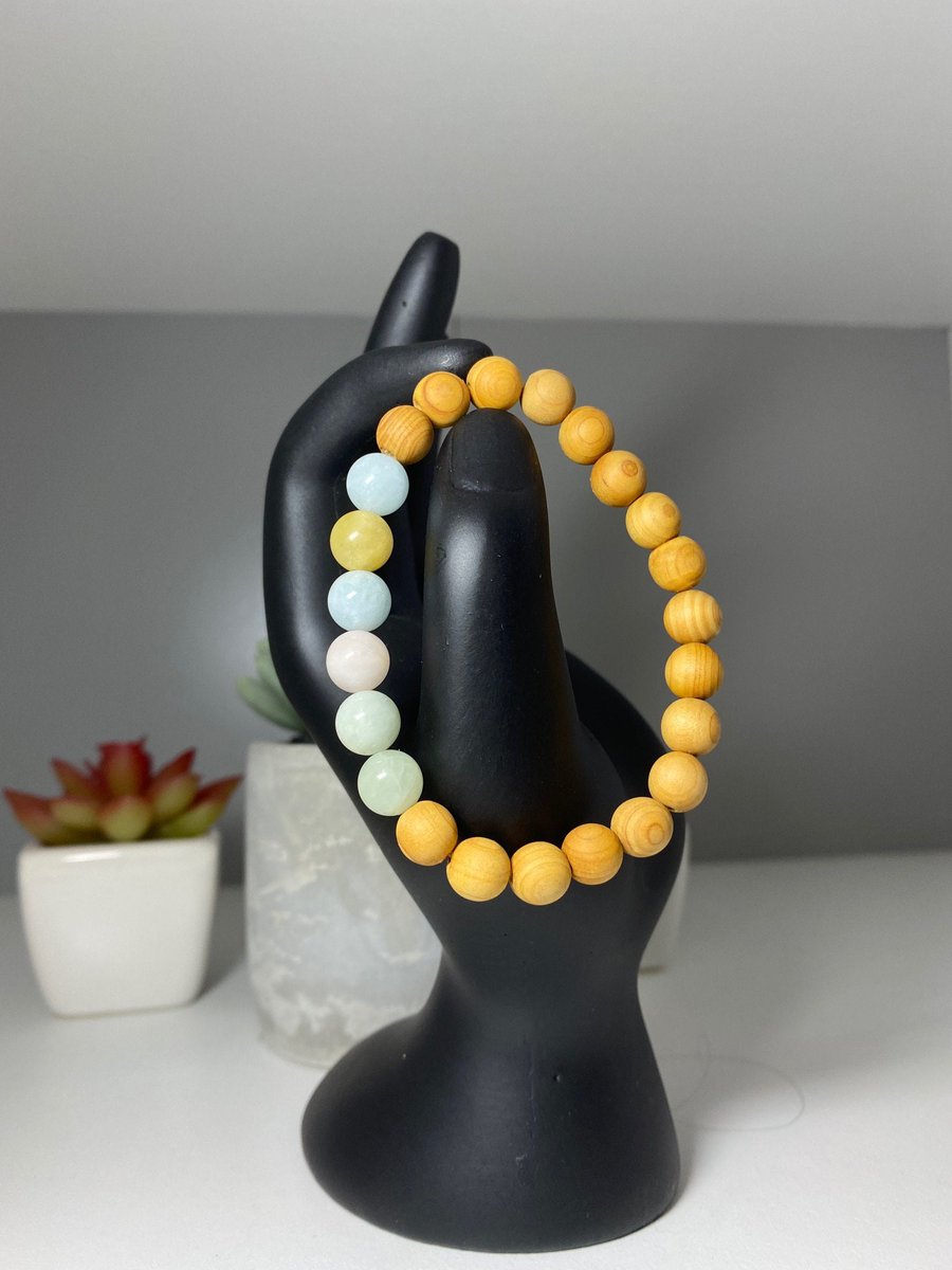 Excited to share the latest addition to my #etsy shop: Sandalwood Morganite Beaded Stacking Bracelet etsy.me/3DjuYMJ #round #unisexadults #woodnut #morganite #woodenbeads #woodenbeadbracelet #morganitebracelet #love2jewelry #stretchbracelet