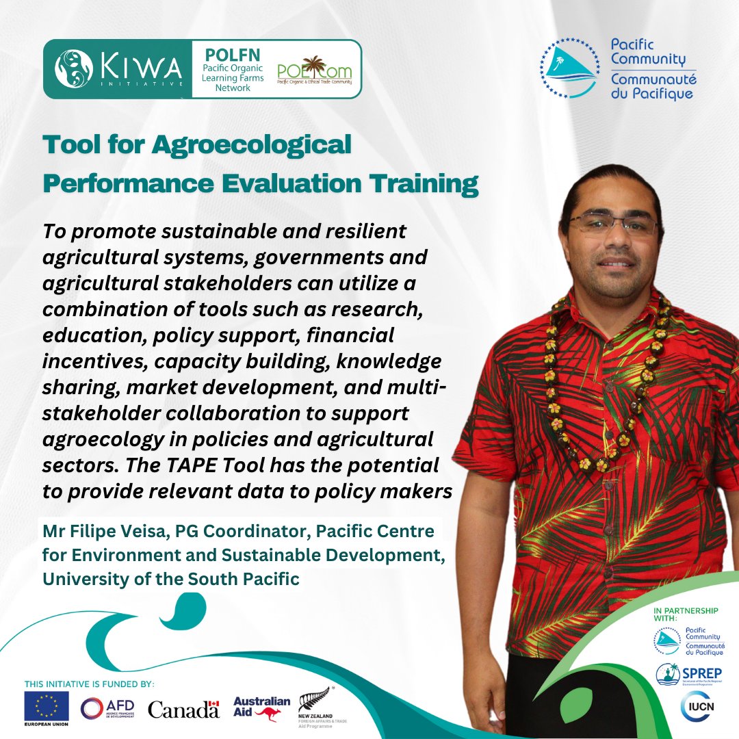 spc_cps's tweet image. Mr Veisa was trained last week on the Tool for Agroecological Performance Evaluation (TAPE) . TAPE aims to measure the multi-dimensional performance of #agroecological systems across the different dimensions of sustainability. #POETCom #LRD