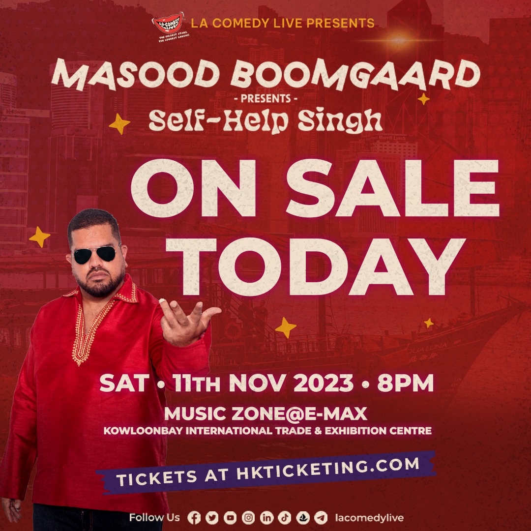 Masood Boomgaard is invading Hong Kong! Catch Self-Help Singh and his demotivational stories on 11th Nov 2023, Saturday, 8 PM at Music Zone @ E-Max. Tickets go on sale TODAY! Monday, July 17th, 2pm via hkticketing.com
#LAComedyLive #masoodboomgaard #selfhelpsingh