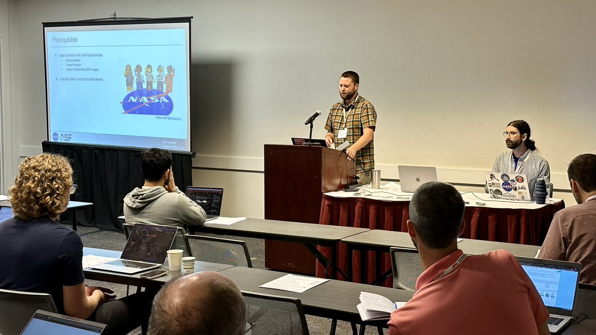 SARevangelist's tweet photo. ���️.@IGARSS Crowd🛰️
Our @Ak_Satellite “#SAR At Scale” @igarss tutorial is in full swing 🥳. Currently, @RS_Forrest is showing InSAR time series analysis with #MintPy. Come by room 211 &amp; pull up a chair 🪑! @aJollyAdventure &amp; Alex Lewandowski are here too.
#GoldenAgeOfSAR https://t.co/wDHfzL1B78