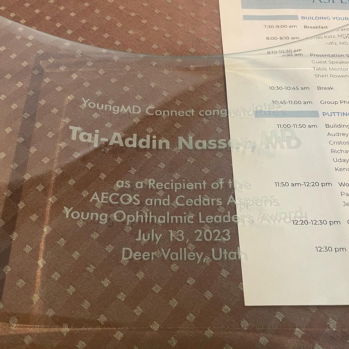 tajnassermd's tweet image. Thrilled to attend my first @AECOSurgery American-European Congress of Ophthalmic Surgery meeting! Honored to be selected for their mentorship program for young ophthalmologists. Grateful for mentors and @youngmdconnect for the support! #AECOS #Ophthalmology  #YoungMDConnect
